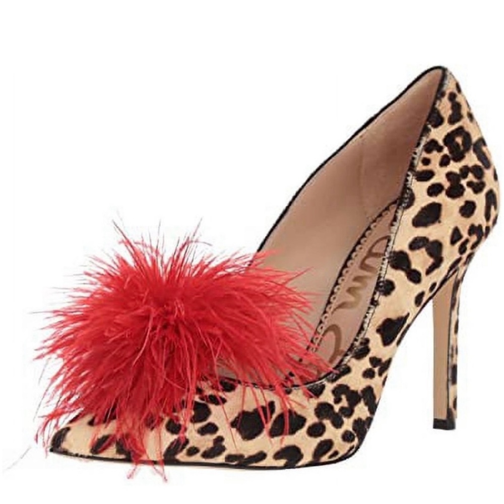 Sam Edelman $140  Haide Leopard Print Heel Pump with Feather Pom Pom Detail